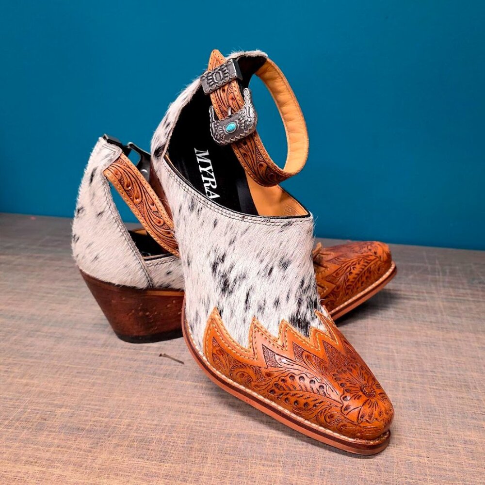 Myra Hair-On Hide Mules Booties Size 11